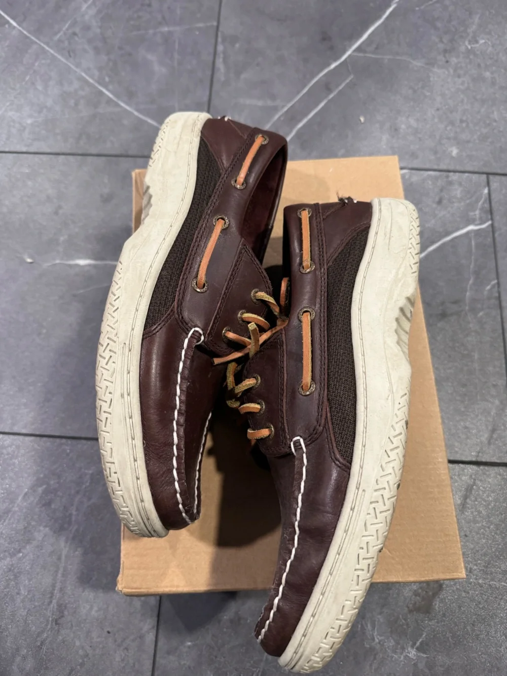 Sperry Dark Brown Leather Boat Shoes with Tan Laces